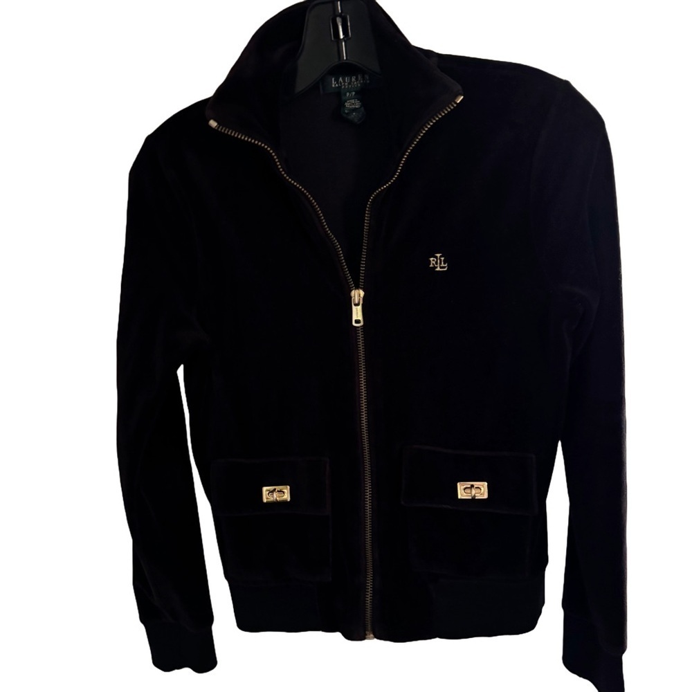 LAUREN RALPH LAUREN Black Gold Tone Hdwr Women’s Velvet Jacket Size PP Petite